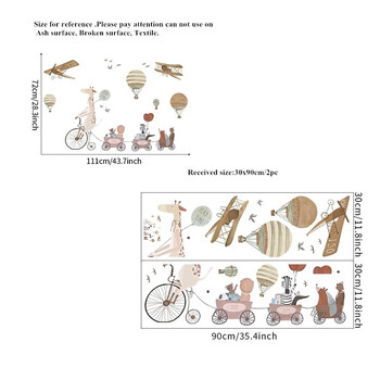 Карикатура Стикери за стена с балон с горещ въздух за детски стаи Животни Детски декор на стена Декорация на бебешка детска стая Подвижни стикери за стена