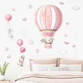 Cartoon Cute Rabbit Hot Air Balloon Clouds Μεγάλα αυτοκόλλητα τοίχου για παιδικό δωμάτιο Σαλόνι νηπιαγωγείο Παιδικά αυτοκόλλητα τοίχου