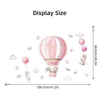 Cartoon Cute Rabbit Hot Air Balloon Clouds Μεγάλα αυτοκόλλητα τοίχου για παιδικό δωμάτιο Σαλόνι νηπιαγωγείο Παιδικά αυτοκόλλητα τοίχου