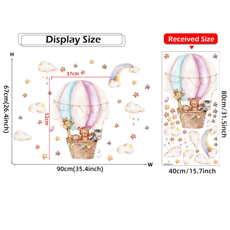 Akvarell õhupall Armsad loomad Vikerkaare seinakleebised Beebituba Lastetuba Lastetuba Lastetuba Seinakleebised Kodukaunistus