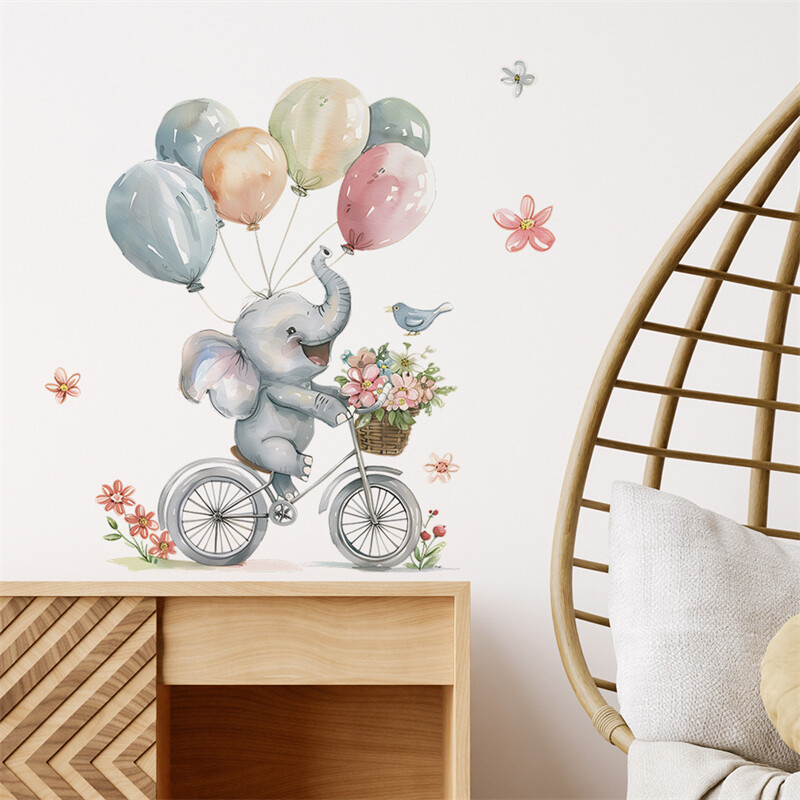 Elephant Balloon Bird Flower Παιδικό αυτοκόλλητο ταπετσαρία Αυτοκόλλητα τοίχου για μωρό αγόρι νηπιαγωγείο Διακόσμηση παιδικού δωματίου