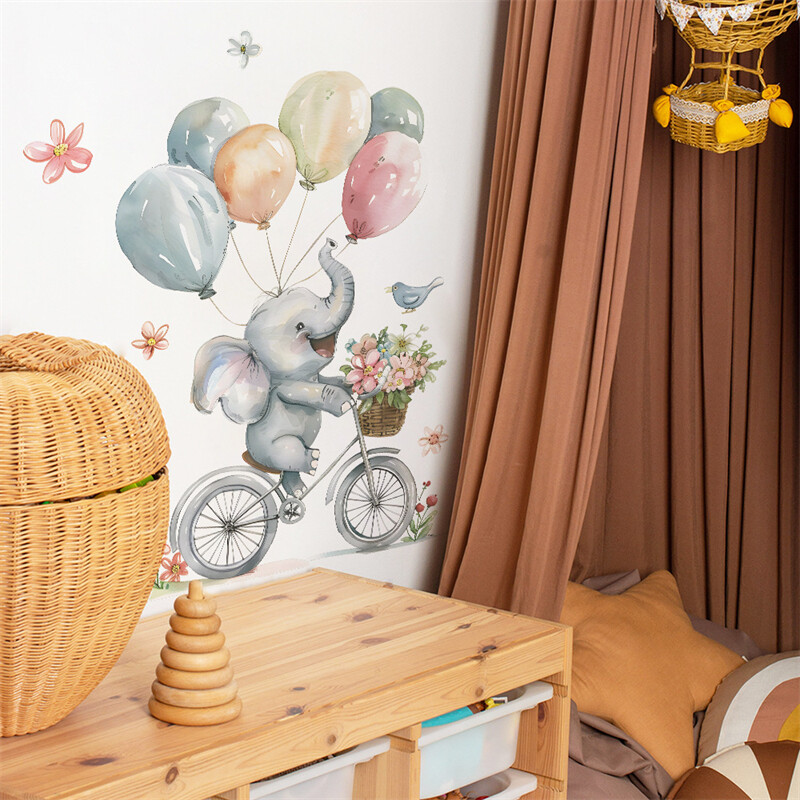 Elephant Balloon Bird Flower Παιδικό αυτοκόλλητο ταπετσαρία Αυτοκόλλητα τοίχου για μωρό αγόρι νηπιαγωγείο Διακόσμηση παιδικού δωματίου