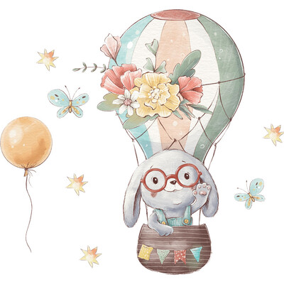 Kuumaõhupall Bunny Cartoon Loomade seinakleebised beebitoa kaunistamiseks Eemaldatavad loomad PVC seinakleebised Kodukaunistused Seinapildid