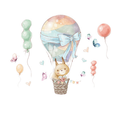 Kuumaõhupall Bunny Cartoon Loomade seinakleebised beebitoa kaunistamiseks Eemaldatavad loomad PVC seinakleebised Kodukaunistused Seinapildid