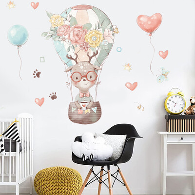 Kuumaõhupall Bunny Cartoon Loomade seinakleebised beebitoa kaunistamiseks Eemaldatavad loomad PVC seinakleebised Kodukaunistused Seinapildid