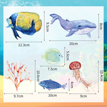 Анимационни стикери за стена с морски живот за детски стаи Декорация на стени за баня Акула Медуза Морски животни Направи си сам стикери за стена за домашен декор