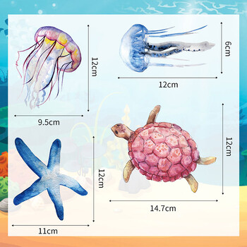 Анимационни стикери за стена с морски живот за детски стаи Декорация на стени за баня Акула Медуза Морски животни Направи си сам стикери за стена за домашен декор