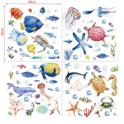 Анимационни стикери за стена с морски живот за детски стаи Декорация на стени за баня Акула Медуза Морски животни Направи си сам стикери за стена за домашен декор