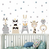 Cartoon Animals Stars Cute Rabbit Kids αυτοκόλλητα τοίχου για νηπιαγωγείο DIY Παράθυρο Πλακάκια Αυτοκόλλητα Αφαιρούμενα Διακοσμητικά Αφίσες Τέχνη