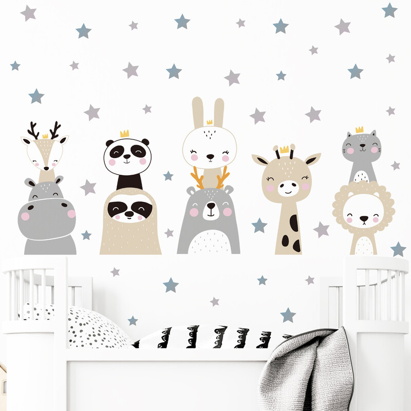 Cartoon Animals Stars Cute Rabbit Kids αυτοκόλλητα τοίχου για νηπιαγωγείο DIY Παράθυρο Πλακάκια Αυτοκόλλητα Αφαιρούμενα Διακοσμητικά Αφίσες Τέχνη