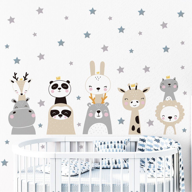 Cartoon Animals Stars Cute Rabbit Kids αυτοκόλλητα τοίχου για νηπιαγωγείο DIY Παράθυρο Πλακάκια Αυτοκόλλητα Αφαιρούμενα Διακοσμητικά Αφίσες Τέχνη