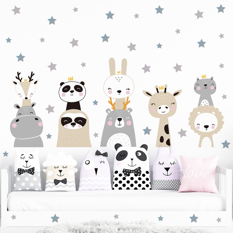 Cartoon Animals Stars Cute Rabbit Kids αυτοκόλλητα τοίχου για νηπιαγωγείο DIY Παράθυρο Πλακάκια Αυτοκόλλητα Αφαιρούμενα Διακοσμητικά Αφίσες Τέχνη