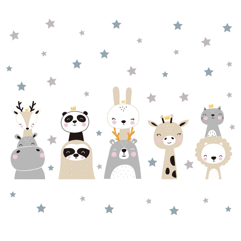 Cartoon Animals Stars Cute Rabbit Kids αυτοκόλλητα τοίχου για νηπιαγωγείο DIY Παράθυρο Πλακάκια Αυτοκόλλητα Αφαιρούμενα Διακοσμητικά Αφίσες Τέχνη