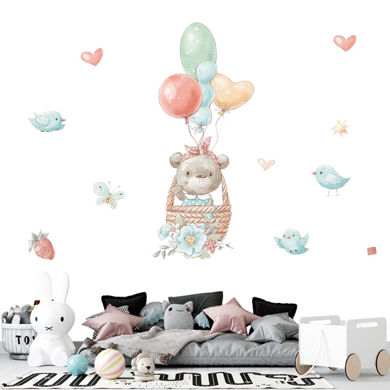 Multifilmid Armsad loomad Seinakleebised Kuumaõhupallid lasteaialastele Tubade sisekujundus Kunst Eemaldatavad kleebised Plakatid Akna seinamaalingud Plakatid