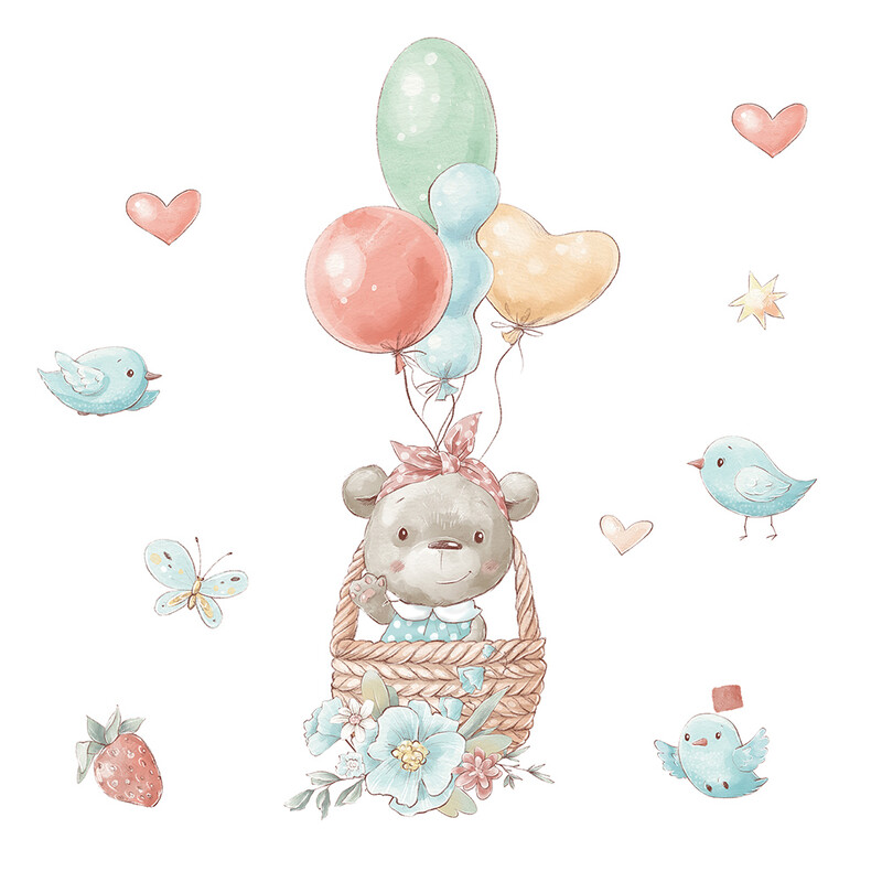 Multifilmid Armsad loomad Seinakleebised Kuumaõhupallid lasteaialastele Tubade sisekujundus Kunst Eemaldatavad kleebised Plakatid Akna seinamaalingud Plakatid