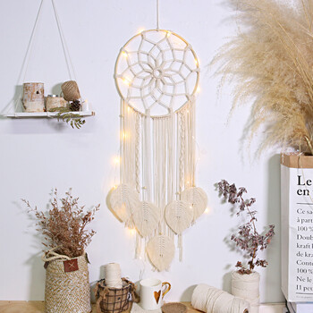 Macrame Dream Catcher Bohemian Leaf Висяща стена Nordic Decor Boho Ръчно изработени гоблени Орнаменти за декорация на домашна всекидневна