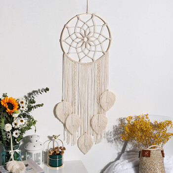 Macrame Dream Catcher Bohemian Leaf Висяща стена Nordic Decor Boho Ръчно изработени гоблени Орнаменти за декорация на домашна всекидневна