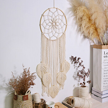 Macrame Dream Catcher Bohemian Leaf Висяща стена Nordic Decor Boho Ръчно изработени гоблени Орнаменти за декорация на домашна всекидневна