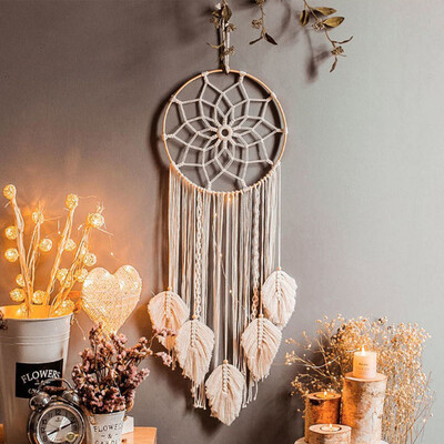 Macrame Dream Catcher Bohemian Leaf pakabinama siena Nordic Decor Boho rankų darbo gobeleno papuošalai namų svetainės dekoravimui