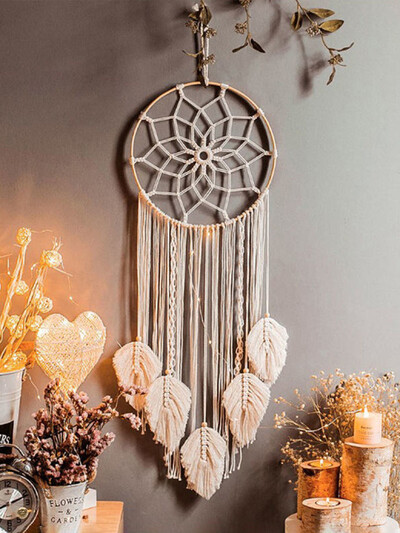 Macrame Dream Catcher Bohemian Leaf rippsein Nordic Decor Boho käsitsi valmistatud gobeläänkaunistused kodu elutoa kaunistamiseks