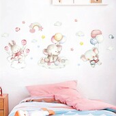 Стикери за стена с балон с карикатура за детска стая Декорация на стена за детска стая Сладък заек Слон Подвижни стикери за стена