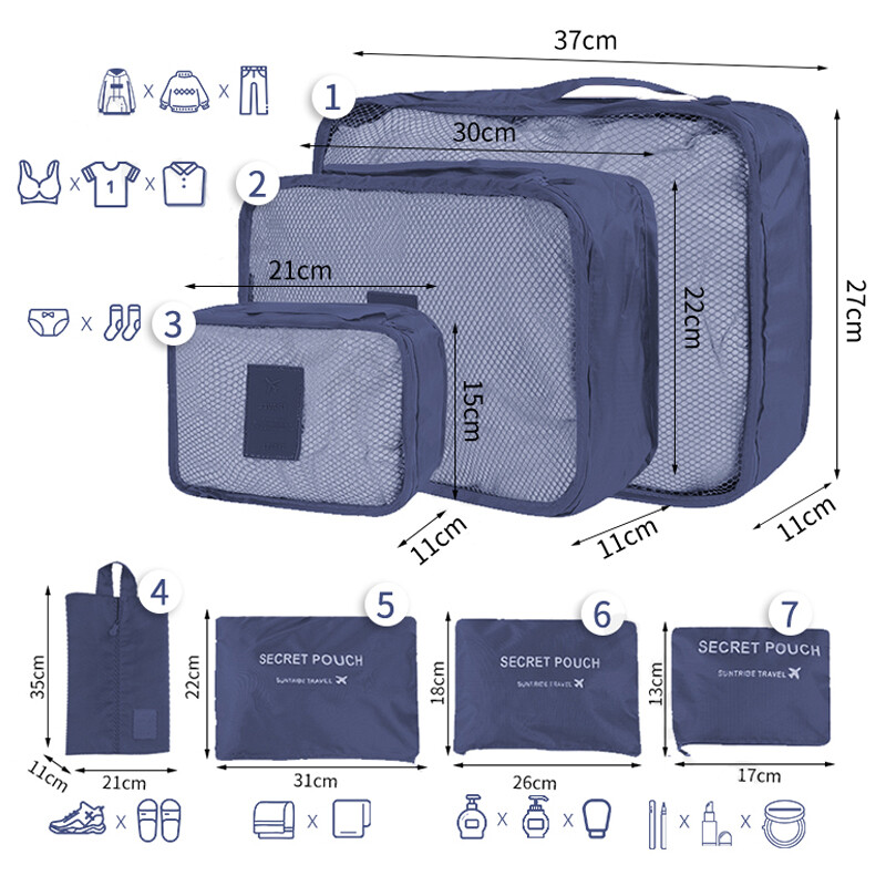 6/7 tk Suure mahutavusega reisihoiukoti komplekt Hoiukorraldaja Kaasaskantavad pagasiriided pakkimiskohvrid kingakott Kohver