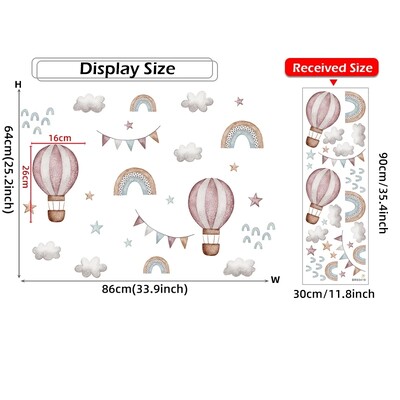 Akvarel, ružičasti balon s toplim zrakom, dugine zidne naljepnice za dječju sobu, djevojčice, dječju sobu, dječju sobu, zidne naljepnice, dječje naljepnice