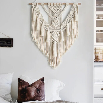 Μακραμέ υφασμένο τοίχο Boho Home Chic Bohemian Geometric Art Decor Όμορφο διαμέρισμα Κοιτώνας Διακόσμηση Ταπετσαρίας