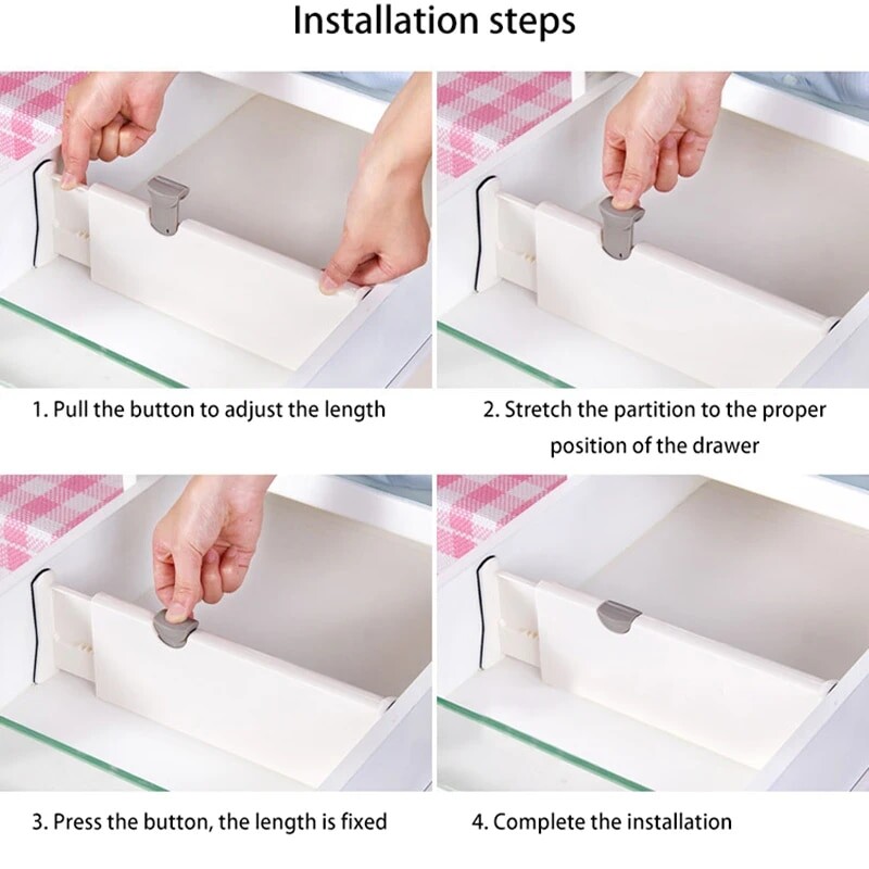 Sertare de depozitare reglabile Separator de sertar retractabil din plastic Suport despărțitor de uz casnic clapetă Organizator de bucătărie
