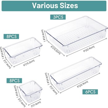 Clear Drawer Organizers Πλαστικά διαχωριστικά μακιγιάζ Storage Box Dresser Γραφείο γραφείου Συρτάρι Διαχωριστικό Cosmetic Kitchen Home Organizer