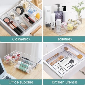 Clear Drawer Organizers Πλαστικά διαχωριστικά μακιγιάζ Storage Box Dresser Γραφείο γραφείου Συρτάρι Διαχωριστικό Cosmetic Kitchen Home Organizer