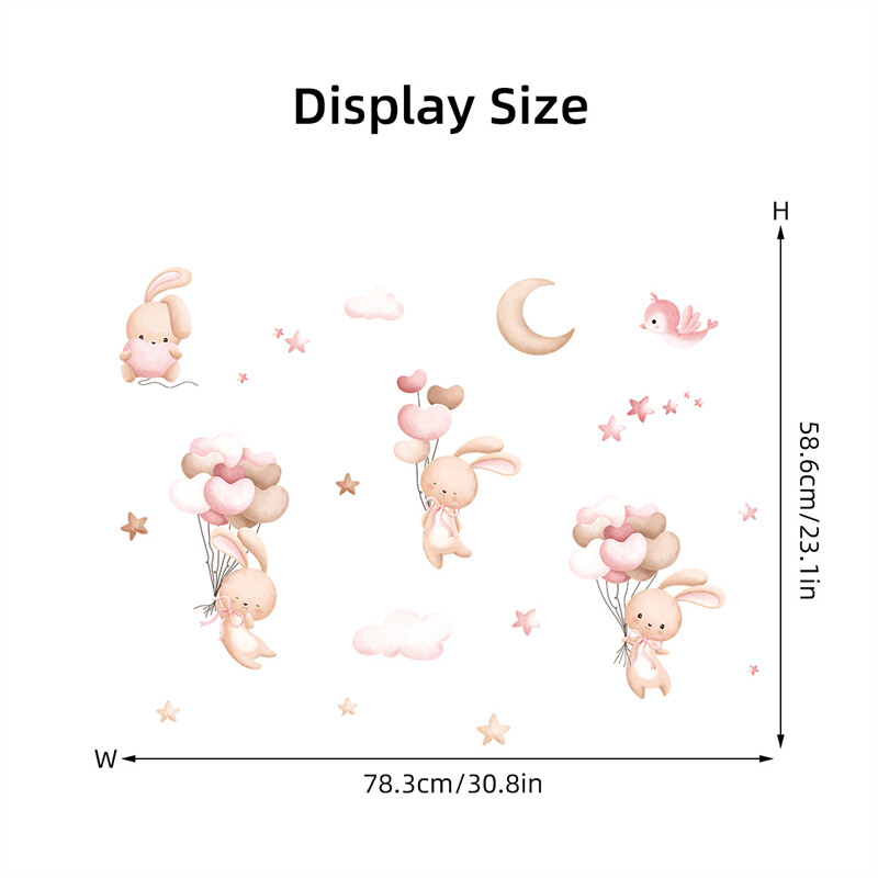 Χαριτωμένο κουνέλι μπαλόνι παιδικά αυτοκόλλητα τοίχου για παιδικά δωμάτια Διακόσμηση νηπιαγωγείου σαλονιού Ζώο καρτούν παιδικά αυτοκόλλητα τοίχου PVC