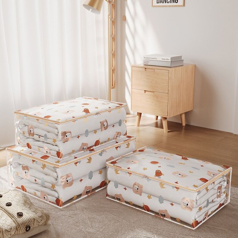 Teki hoiukott Suure mahutavusega kolmemõõtmeline tolmukindel veekindel riiete organiseerija majapidamistolmukindel trükitud tekikott