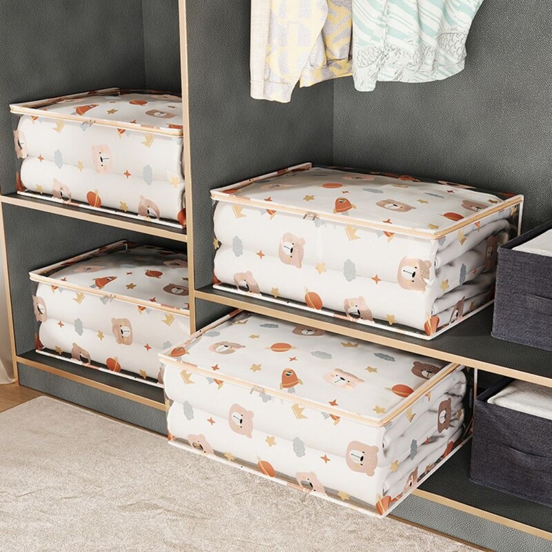 Teki hoiukott Suure mahutavusega kolmemõõtmeline tolmukindel veekindel riiete organiseerija majapidamistolmukindel trükitud tekikott