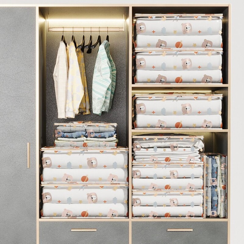 Teki hoiukott Suure mahutavusega kolmemõõtmeline tolmukindel veekindel riiete organiseerija majapidamistolmukindel trükitud tekikott