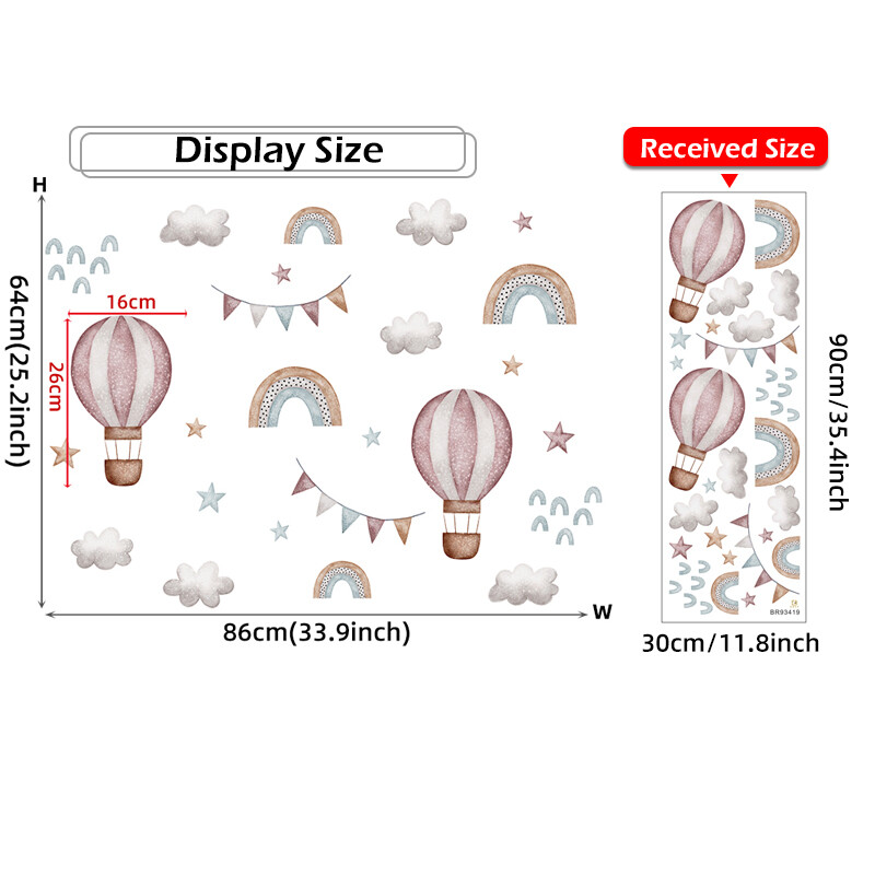Acuarelă roz balon cu aer cald Nori curcubeu Autocolante de perete pentru camera copiilor Decalcomanii de perete pentru camera de copii pentru copii autocolante decorative pentru casă