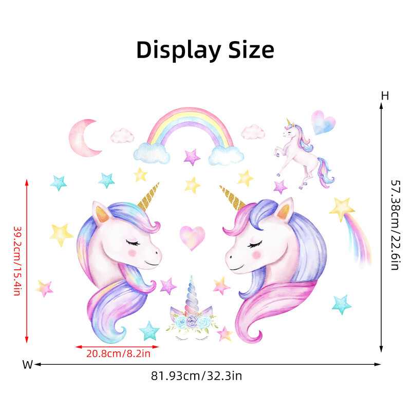 1Komplekt Uudne multikas Armas ükssarvik Vikerkaaretäht Südamekleebised Kunst Kodukaunistused Seinakleebised isetegemise jaoks lastetoa seinakaunistus