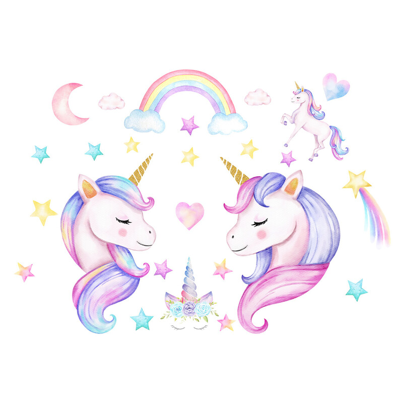 1Komplekt Uudne multikas Armas ükssarvik Vikerkaaretäht Südamekleebised Kunst Kodukaunistused Seinakleebised isetegemise jaoks lastetoa seinakaunistus