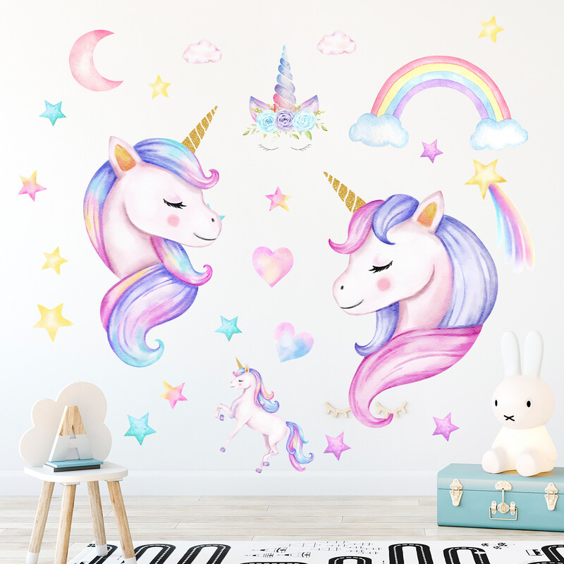 1Komplekt Uudne multikas Armas ükssarvik Vikerkaaretäht Südamekleebised Kunst Kodukaunistused Seinakleebised isetegemise jaoks lastetoa seinakaunistus
