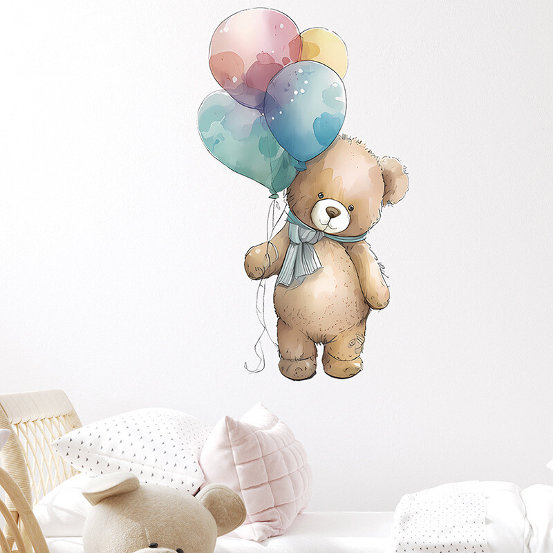 Kawaii karu ja õhupalli seinakleebised lastetoa jaoks, lapsed, poisid, tüdrukud, toa kaunistused loomad seinakleebised lasteaia seinamaalingud