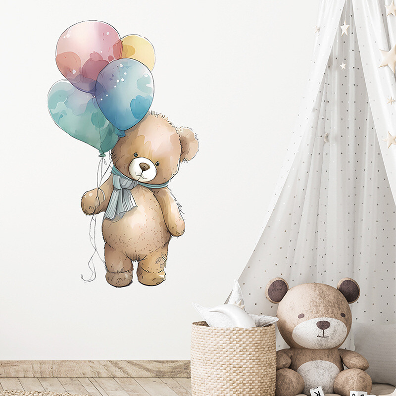 Kawaii karu ja õhupalli seinakleebised lastetoa jaoks, lapsed, poisid, tüdrukud, toa kaunistused loomad seinakleebised lasteaia seinamaalingud