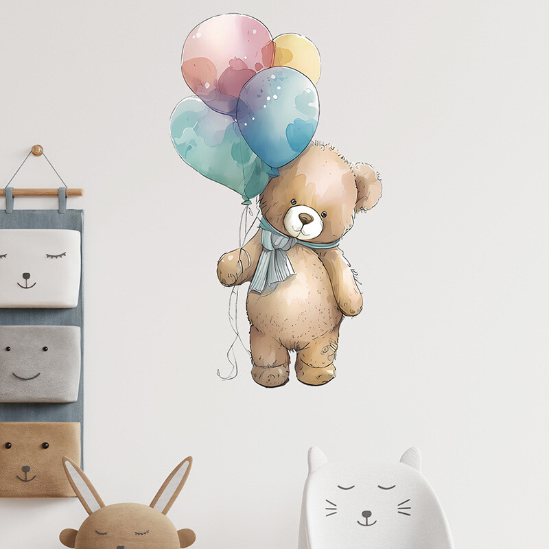 Kawaii karu ja õhupalli seinakleebised lastetoa jaoks, lapsed, poisid, tüdrukud, toa kaunistused loomad seinakleebised lasteaia seinamaalingud