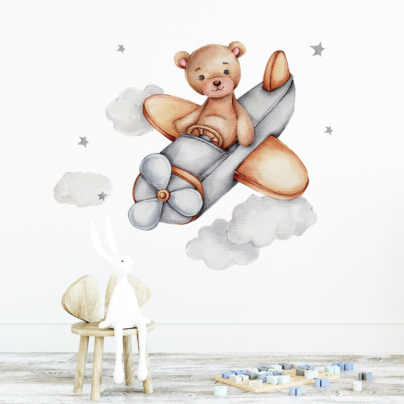 Διακόσμηση παιδικού δωματίου PVC αυτοκόλλητα τοίχου Cartoon Bear Airplane Nursery Αυτοκόλλητες αφαιρούμενες τοιχογραφίες Σπίτι Υπνοδωμάτιο Διακόσμηση Τέχνη