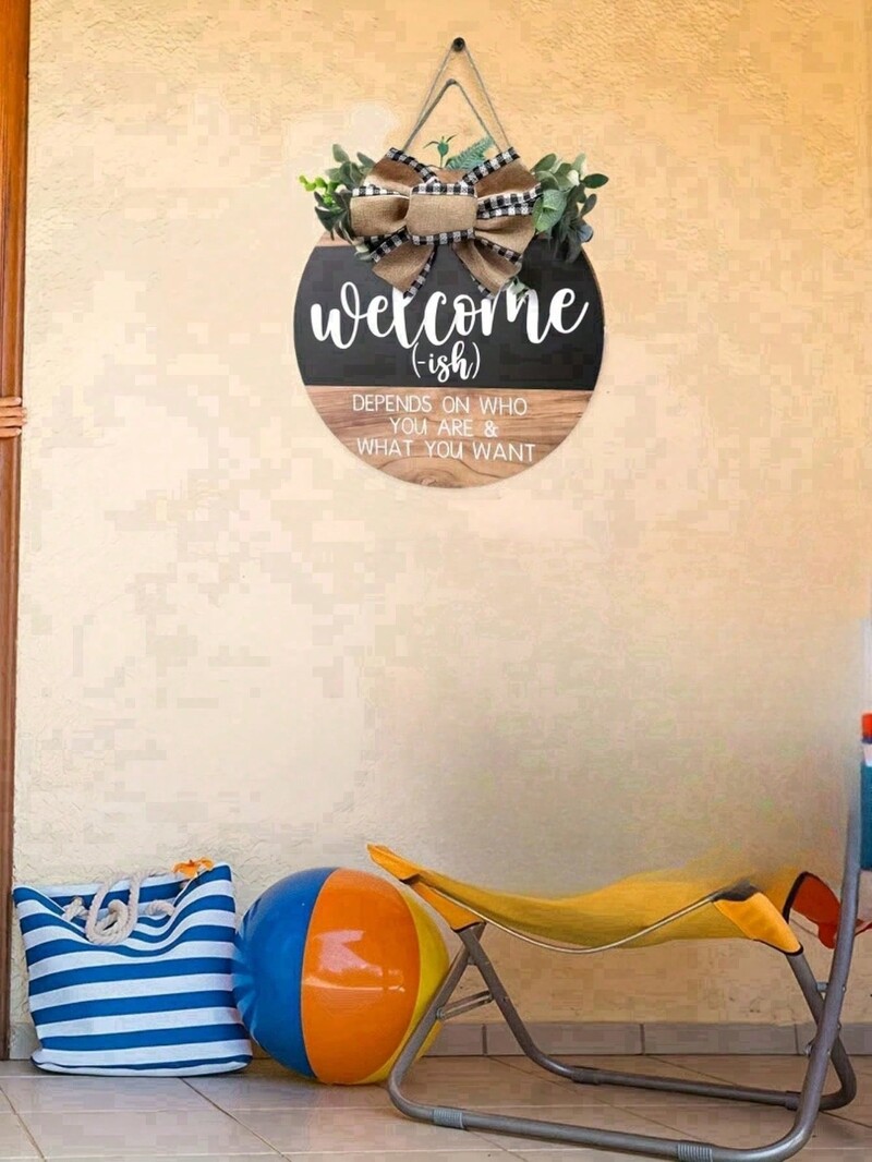 1-osaline välisukse tervitussilt, lõbus vanik, rippuv puidust tahvelkaunistus, ümmargune maalähedane puidust talumaja, verandakaunistus