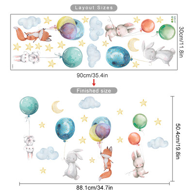 Γελοιογραφία χαριτωμένα ζώα του δάσους Μπαλόνι ακουαρέλα Αυτοκόλλητα τοίχου Αυτοκόλλητα τέχνης φυτωρίου Ταπετσαρία PVC παιδικό δωμάτιο για κορίτσια Υπνοδωμάτιο Διακόσμηση σπιτιού