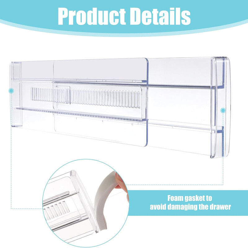 Sahtlivaheseinad, 4 komplekti reguleeritav sahtli korraldaja, läbipaistev laiendatav kummutisahtlik riiete jaoks köögiriistade jaoks söögiriistade sahtli korrastaja komplekt