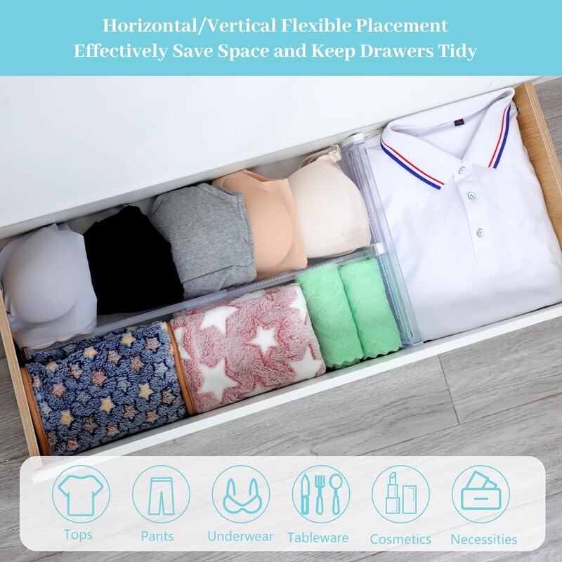 Sahtlivaheseinad, 4 komplekti reguleeritav sahtli korraldaja, läbipaistev laiendatav kummutisahtlik riiete jaoks köögiriistade jaoks söögiriistade sahtli korrastaja komplekt