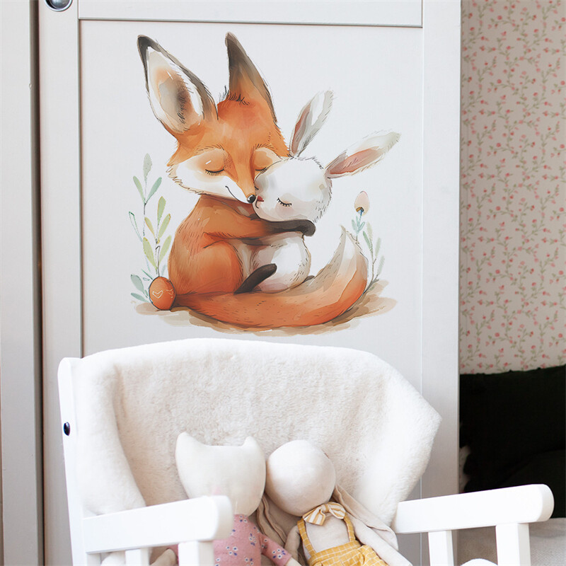 Multifilmi Fox Rabbit seinakleebis lastele Lastetoa taust Kodukaunistus Seinapilt Elutoa Magamistoa Tapeet Seinakaunistus