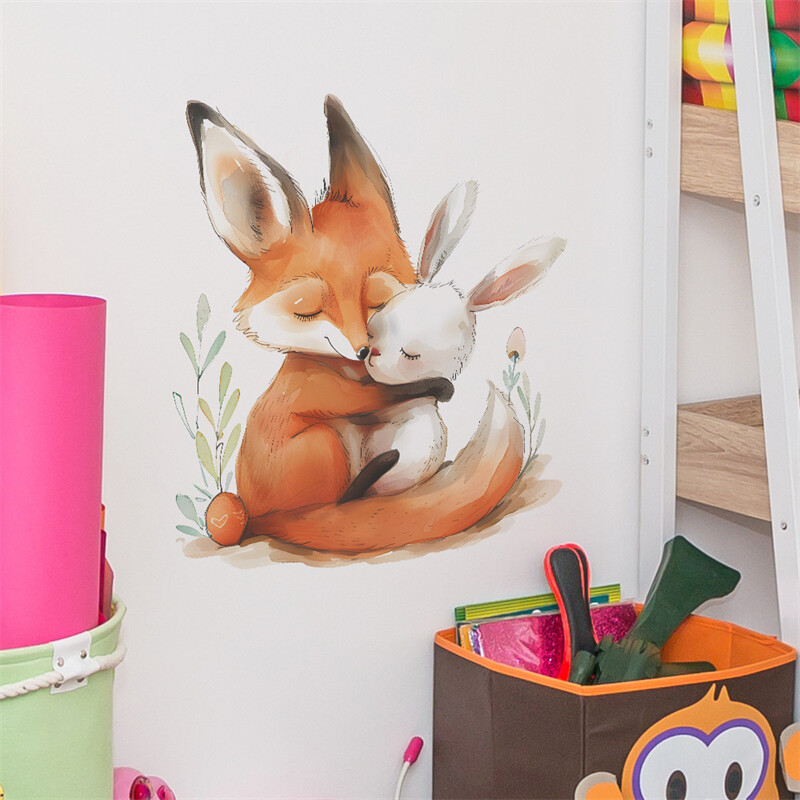 Multifilmi Fox Rabbit seinakleebis lastele Lastetoa taust Kodukaunistus Seinapilt Elutoa Magamistoa Tapeet Seinakaunistus