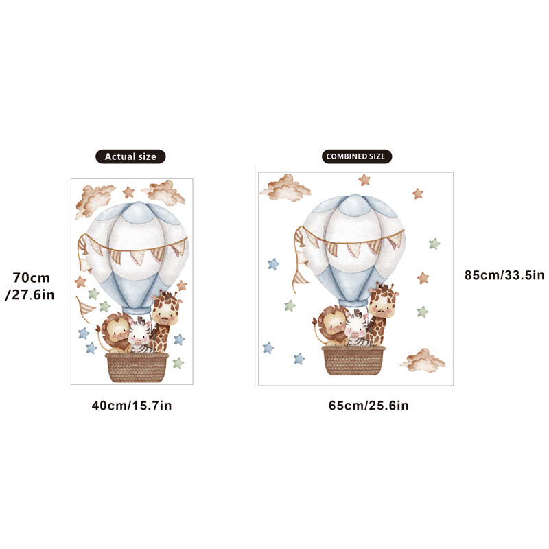 Akvarell-kaelkirjak kuumaõhupalli seinakleebised väikelastetoa jaoks Kleebised Beebitüdrukud Karud Multifilmid Loomad Lapsed Kleebised